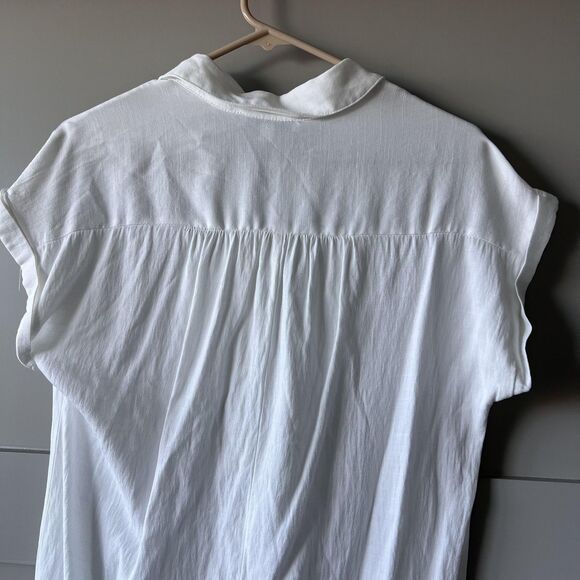 HYFVE Shirt Dress Womens Medium White Button Front Cap Sleeve Crinkle HF23F423 - Picture 8 of 11